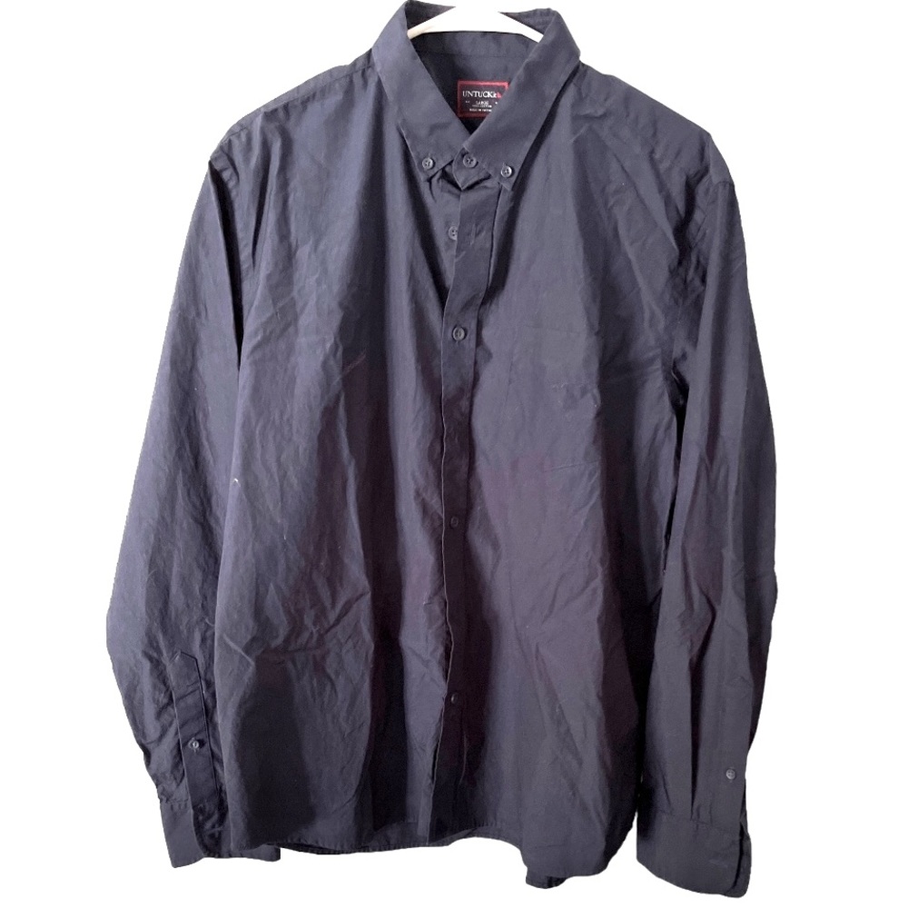 Untuckit Men’s Navy Blue Button Down 100% Cotton Shirt Large